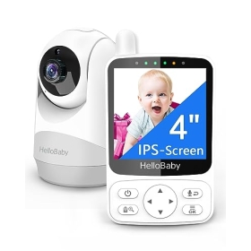 HelloBaby 4-Zoll-Babyüberwachungskamera, 29 Stunden Akku-Babyphone mit Kamera, doppelter digitaler Zoom 350°/120°, Infrarot-Nachtsicht, Eco-Modus