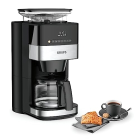 Krups Grind and Brew KM8328 filter coffee machine with grinder, 1.25 l, 10-15 cups, automatic coffee machine, conical grinder, coffee beans, ground coffee, digital LED control panel