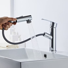 Wash basin mixer with pull-out shower head