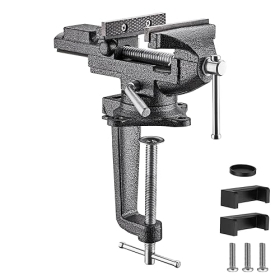 TEENO workbench vice with 85 mm jaw width and 360-degree swivel base