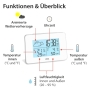 ADE Digitale Funk-Wetterstation mit Außensensor, Innen- und Außentemperatur, Luftfeuchtigkeitsmesser, animierte Wettervorhersage, Radiowecker mit Schlummerfunktion, Weiß