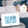 ADE Digitale Funk-Wetterstation mit Außensensor, Innen- und Außentemperatur, Luftfeuchtigkeitsmesser, animierte Wettervorhersage, Radiowecker mit Schlummerfunktion, Weiß