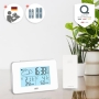 ADE digital radio weather station with outdoor sensor, indoor and outdoor temperature, humidity meter, animated weather forecast, radio alarm clock with snooze function, white