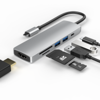 USB C Hub 6 en 1 Adaptador HDMI 4K USB 3.0 Micro SD para TV Macbook Laptop Samsung