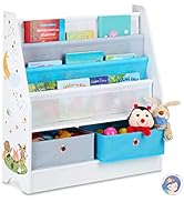 Relaxdays children's shelf with animal motif, 2 boxes, 3 compartments, toy storage, children's bookcase HB...