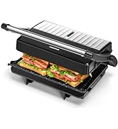 Aigostar York Pro – Sandwich maker and panini maker, electric grill, grill with non-stick plates, 1...