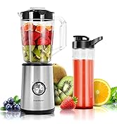 Aigostar Baron - Blender for juices and smoothies with 1 liter jug and 600 ml bottle. Portable blender...