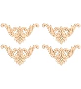 Zerodis 4pcs Wood Carved Furniture Appliques Corner Onlay Applique Furniture Home Door Decor DIY H...